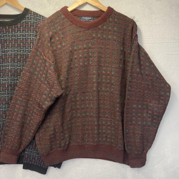 Lot of 2 Retro Crewneck Sweaters Mens Large Baggy Relaxed Red Black Knit Vintage - Picture 2 of 16